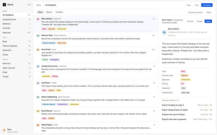 Feedback inbox dashboard template for SaaS