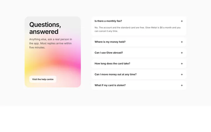 Fintech FAQ section for SaaS with accordion