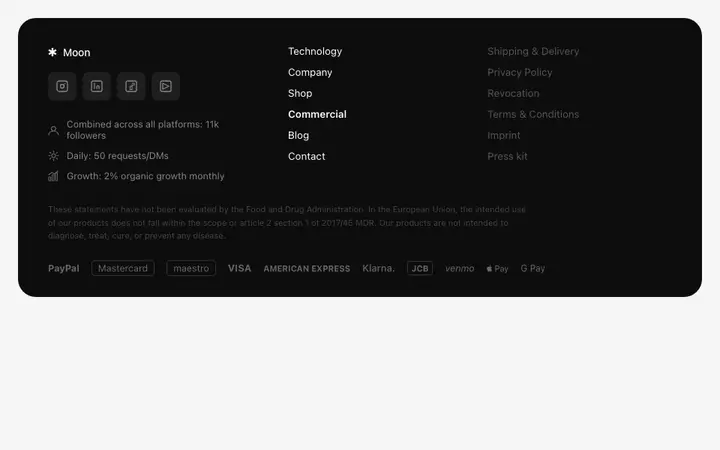 Fintech SaaS footer template for payments