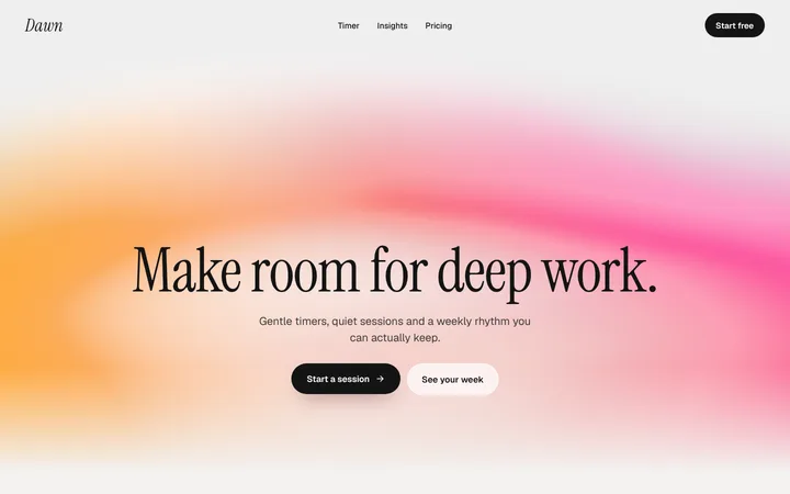 Productivity SaaS focus app landing page