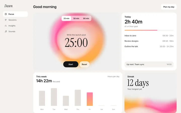 Productivity SaaS pomodoro timer template