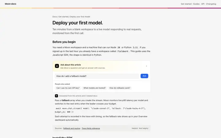 Inline AI help chat template for docs sites