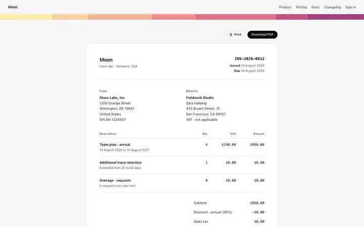 Invoice page template for SaaS billing