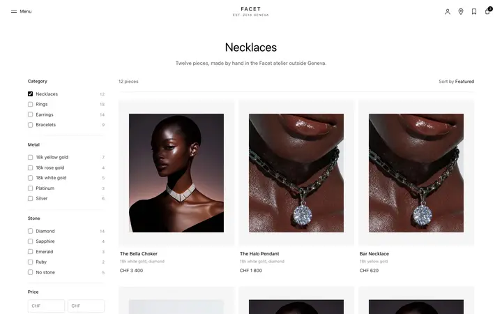 Jewelry product listing page template