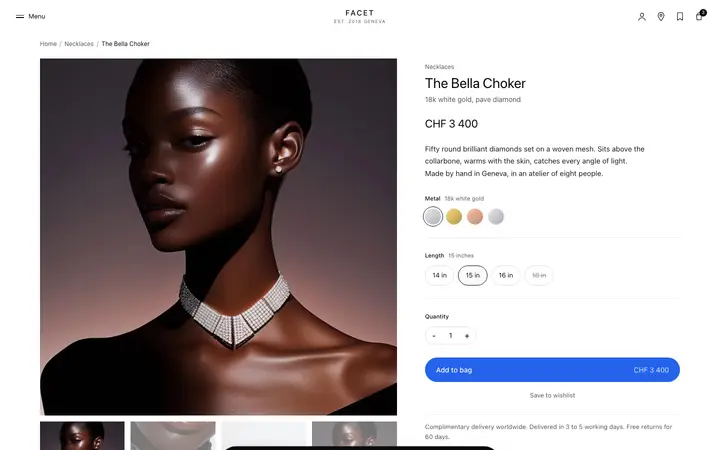 Jewelry product page template for stores