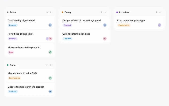 Kanban board template in HTML