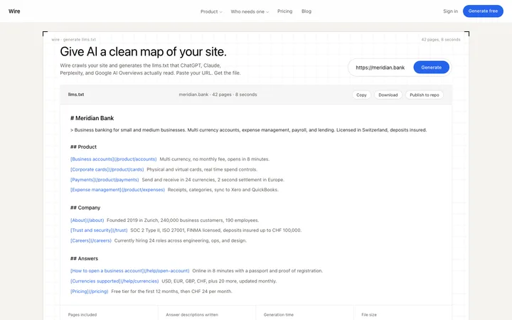 llms.txt generator SaaS landing page template