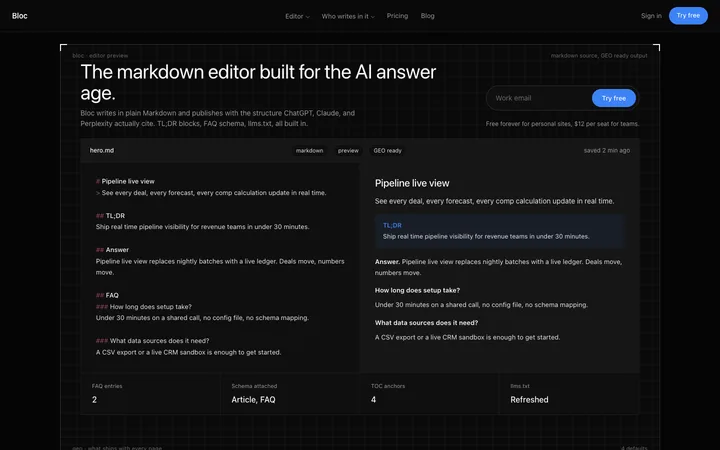 Markdown editor SaaS landing page template