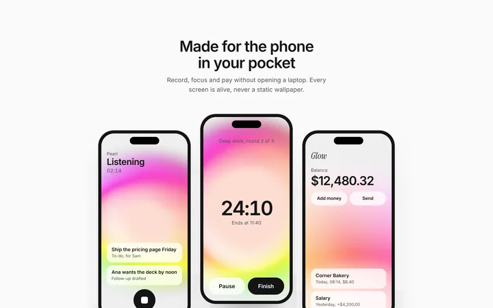 Mobile app screens section for SaaS, three phones