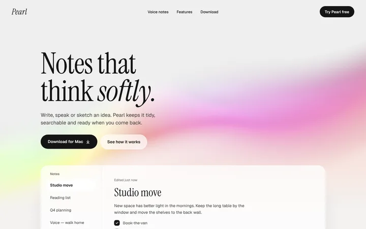Productivity SaaS notes app landing page
