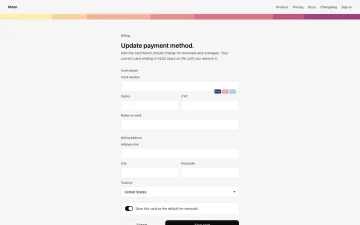 Payment method form template for SaaS