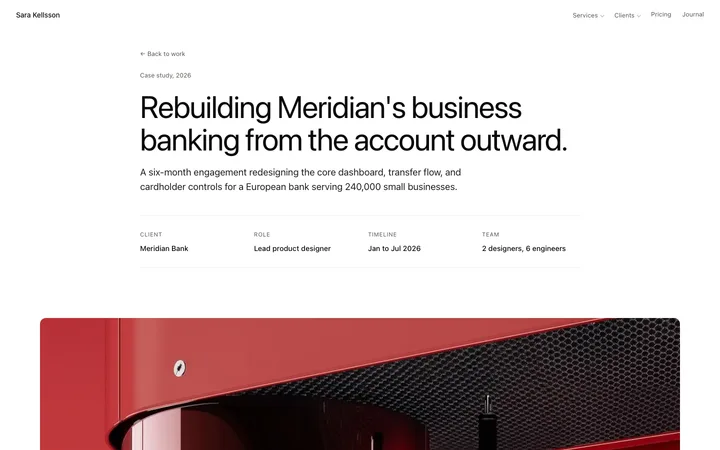 Portfolio case study page template for designers