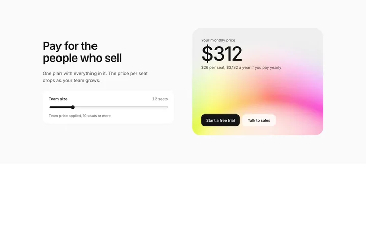 Pricing calculator section for SaaS seat plans