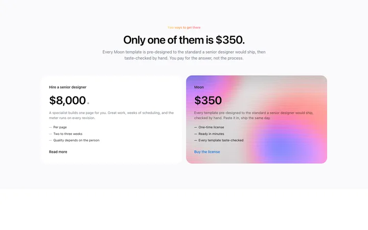 Two option pricing template for SaaS landing pages
