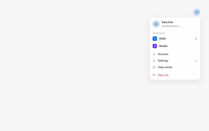 Profile dropdown menu template in HTML