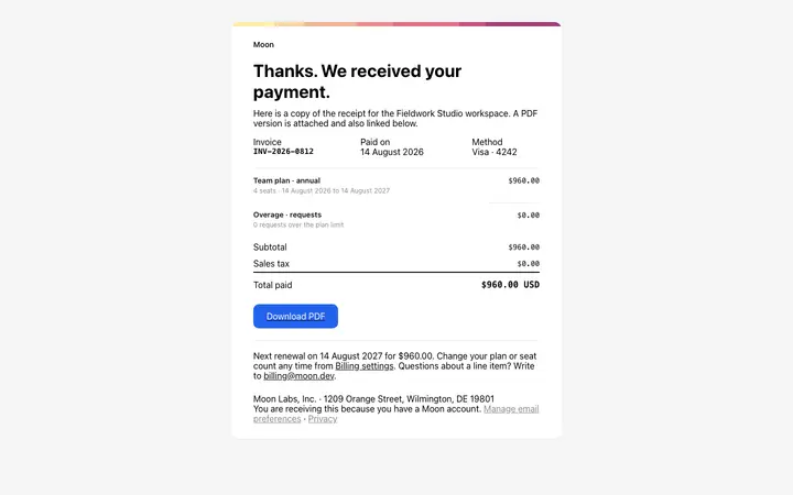 Payment receipt email template for SaaS