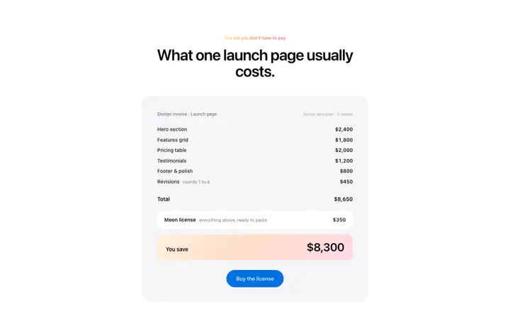 Cost breakdown template for SaaS pricing pages