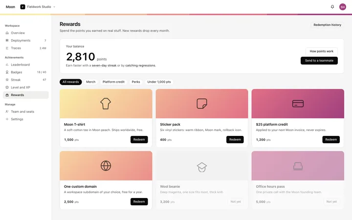 Rewards catalog template for SaaS apps