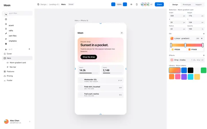 Design tool dashboard template for SaaS apps