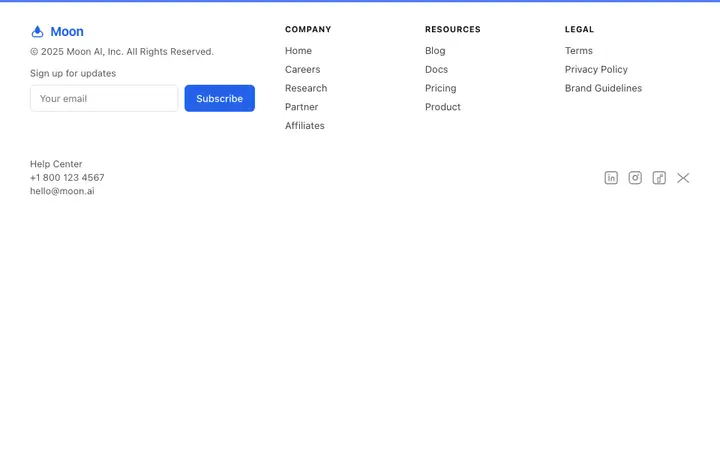 SaaS footer template with newsletter signup