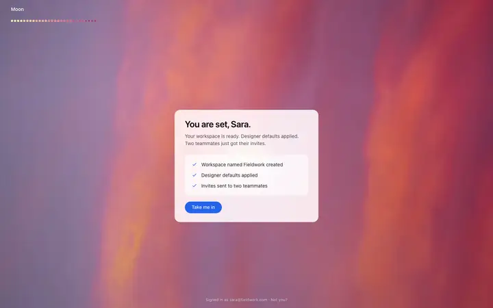 Dot SaaS onboarding ready screen template