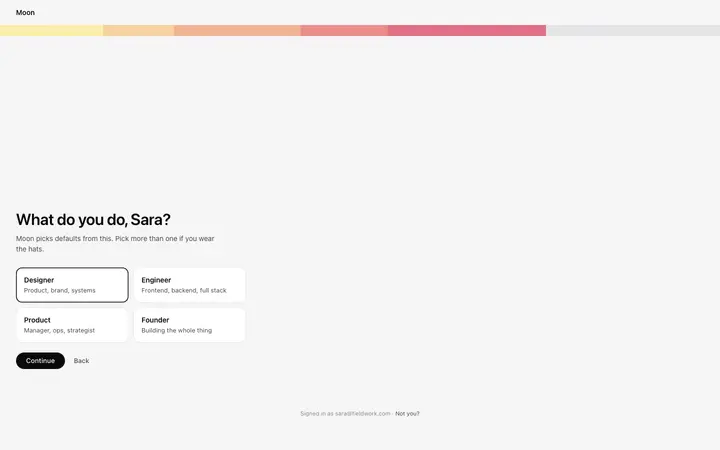 Gradient SaaS onboarding role screen template