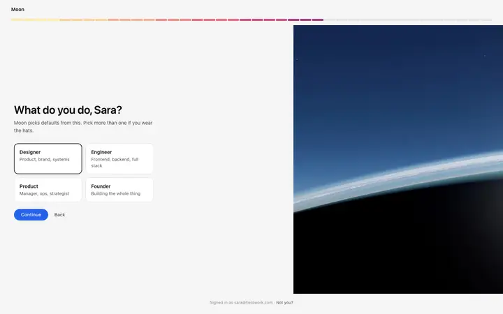 Pixel SaaS onboarding role selection template