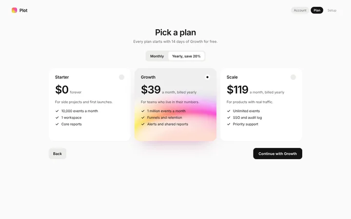 SaaS plan selection page template