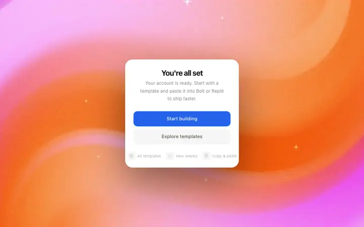 Success screen template for SaaS signups