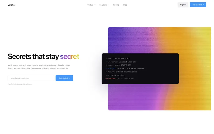 Secrets management SaaS landing page template