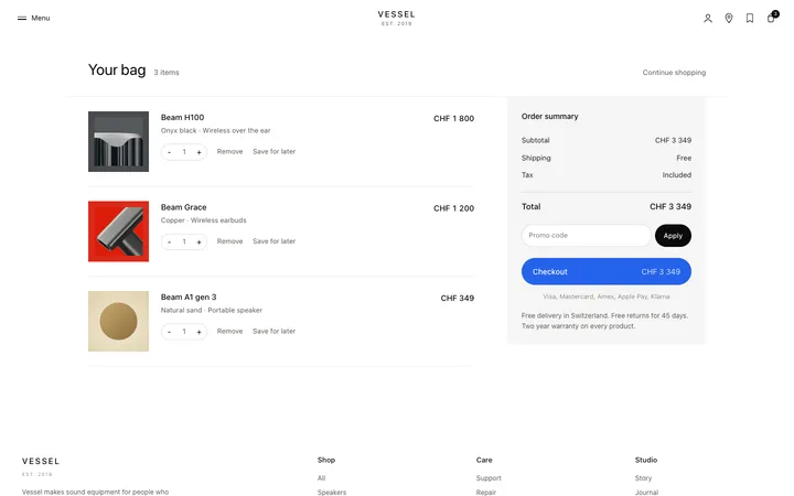Shopping cart page template for ecommerce