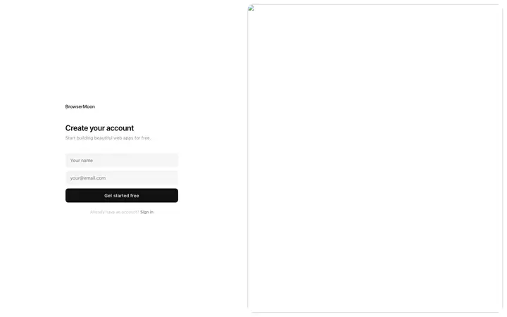 Split screen sign up template for SaaS