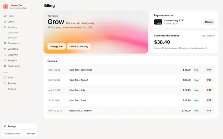 SaaS billing and invoices page template