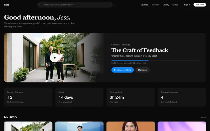 Student dashboard template for course SaaS