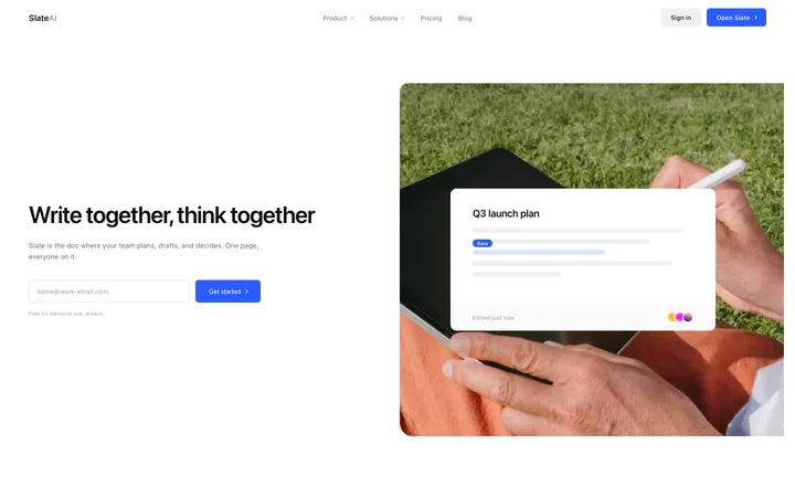 Team docs SaaS landing page template