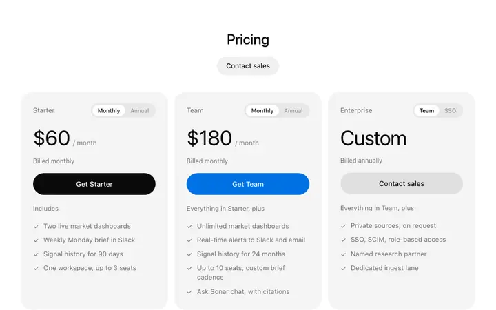 Three tier pricing section template for SaaS
