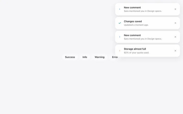 Toast notification template in HTML