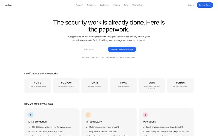Trust and security page template for SaaS