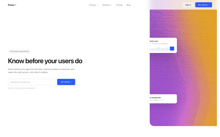 Monitoring SaaS landing page for uptime alerts
