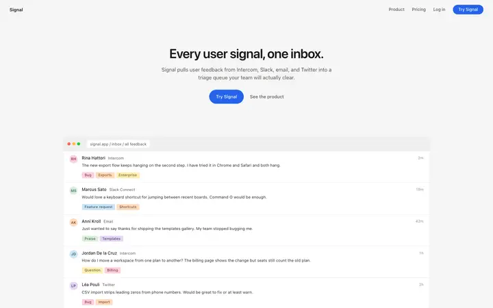 User feedback SaaS landing page template
