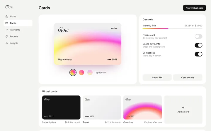 Fintech SaaS card management dashboard template